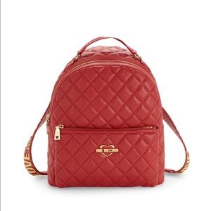 Authentic Moschino red quilted gold trim,backpack.